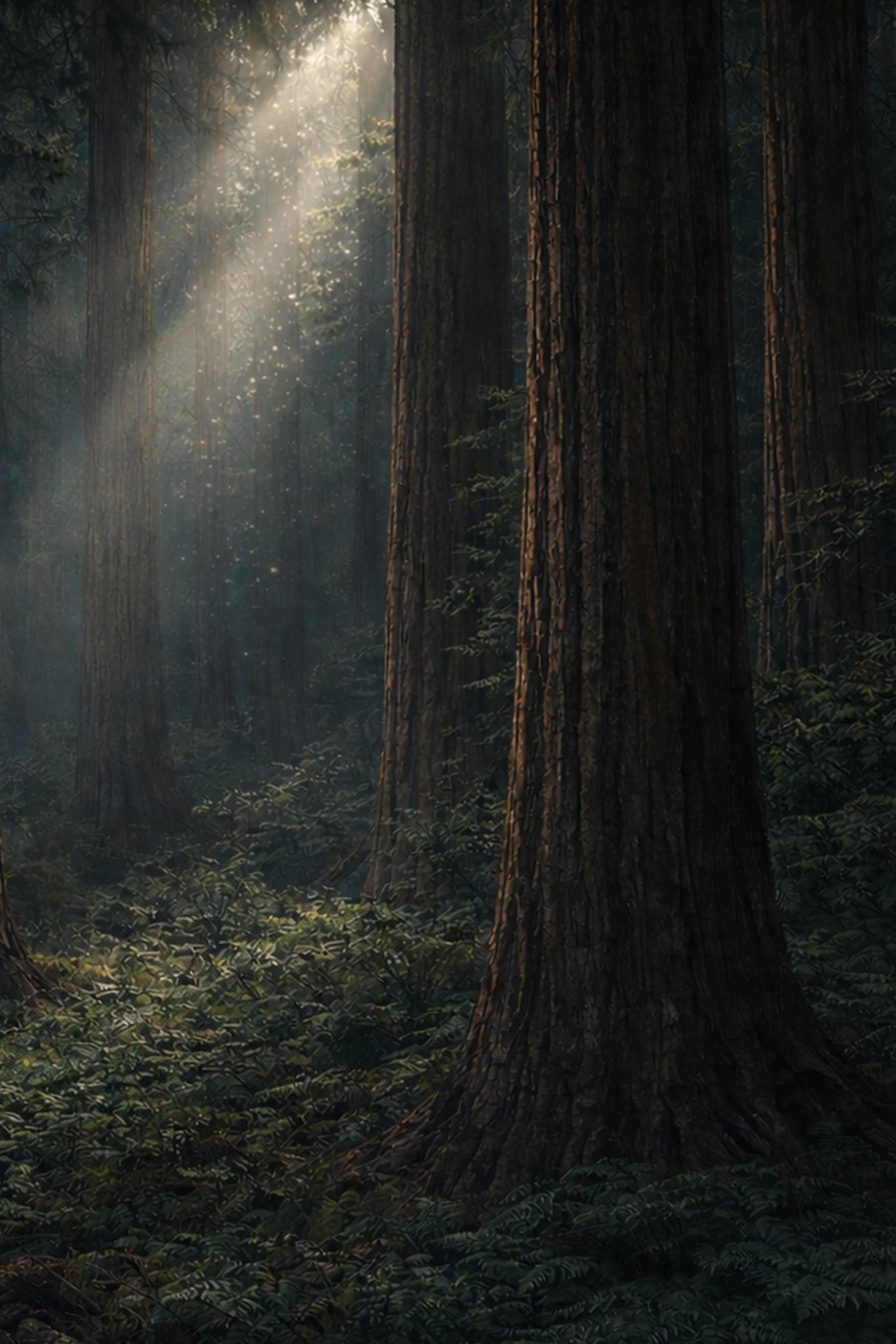 Fog-covered redwood forest of Crescent City setting for Eroded Ember